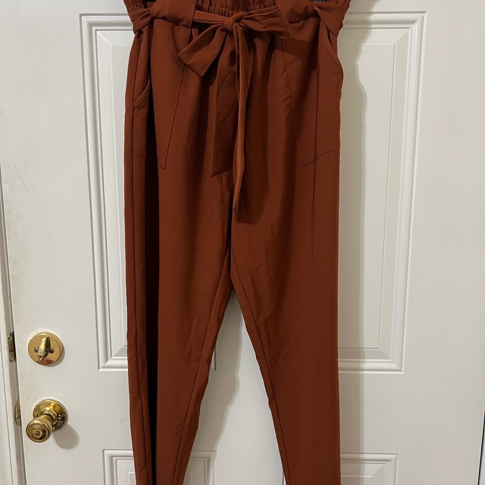 Rust High-Waist Women's Pants with Tie